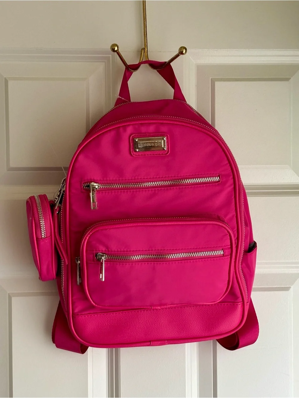 Madden Girl Hot Pink Mini Backpack with Silver Hardware